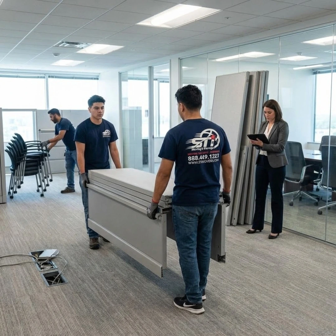 STI Movers handling commercial property turnover removal and office furniture cleanout with professional business relocation support