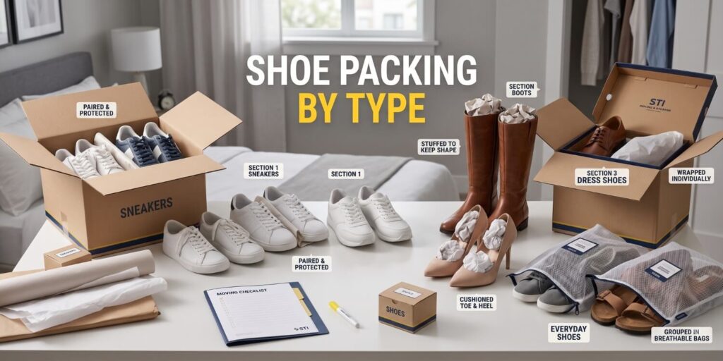 how to pack shoes to move